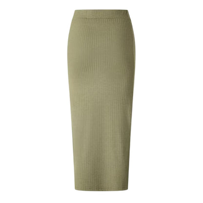 Deep Lichen Green - Back - Pieces Womens-Ladies Ribbed Midi Skirt