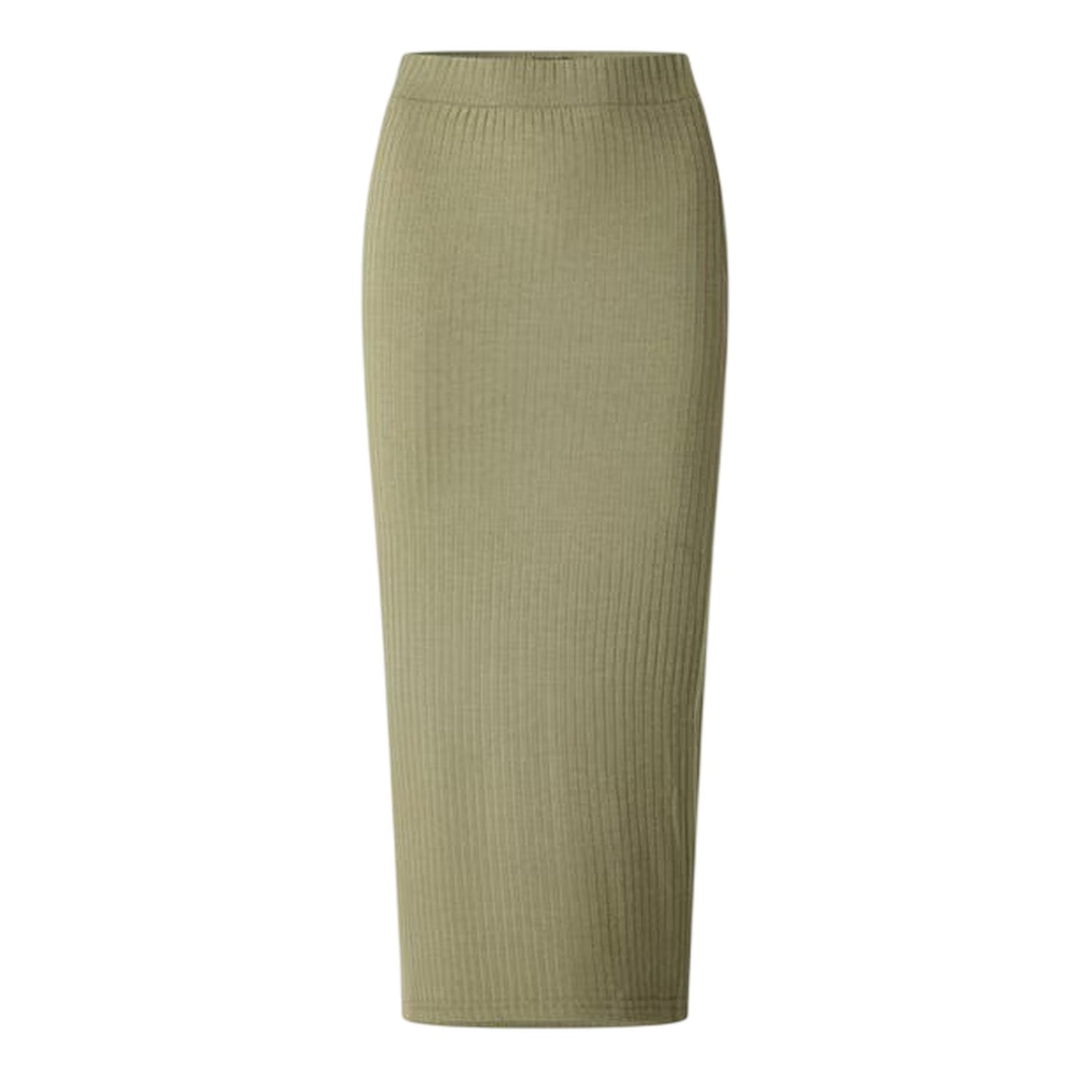 Deep Lichen Green - Front - Pieces Womens-Ladies Ribbed Midi Skirt
