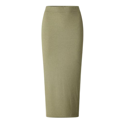 Deep Lichen Green - Front - Pieces Womens-Ladies Ribbed Midi Skirt