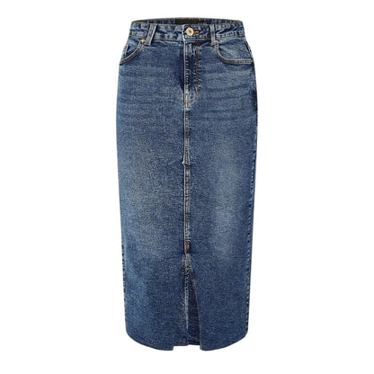Blue Denim - Front - Pieces Womens-Ladies Denim Pencil Skirt