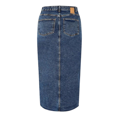 Blue Denim - Back - Pieces Womens-Ladies Denim Pencil Skirt