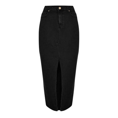 Black - Front - Pieces Womens-Ladies Denim Pencil Skirt