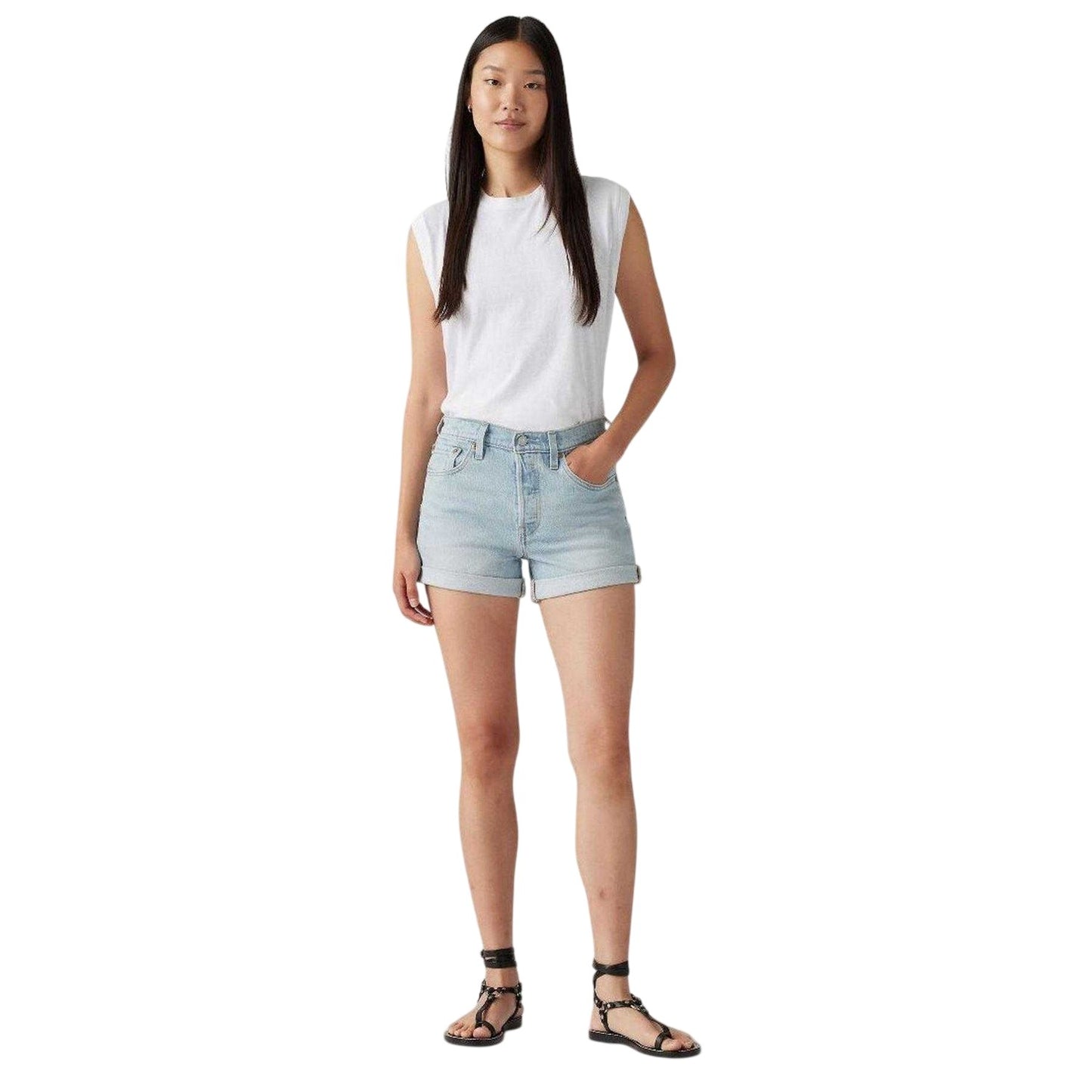 Denim - Side - Levis Womens-Ladies 501 Denim High Rise Shorts