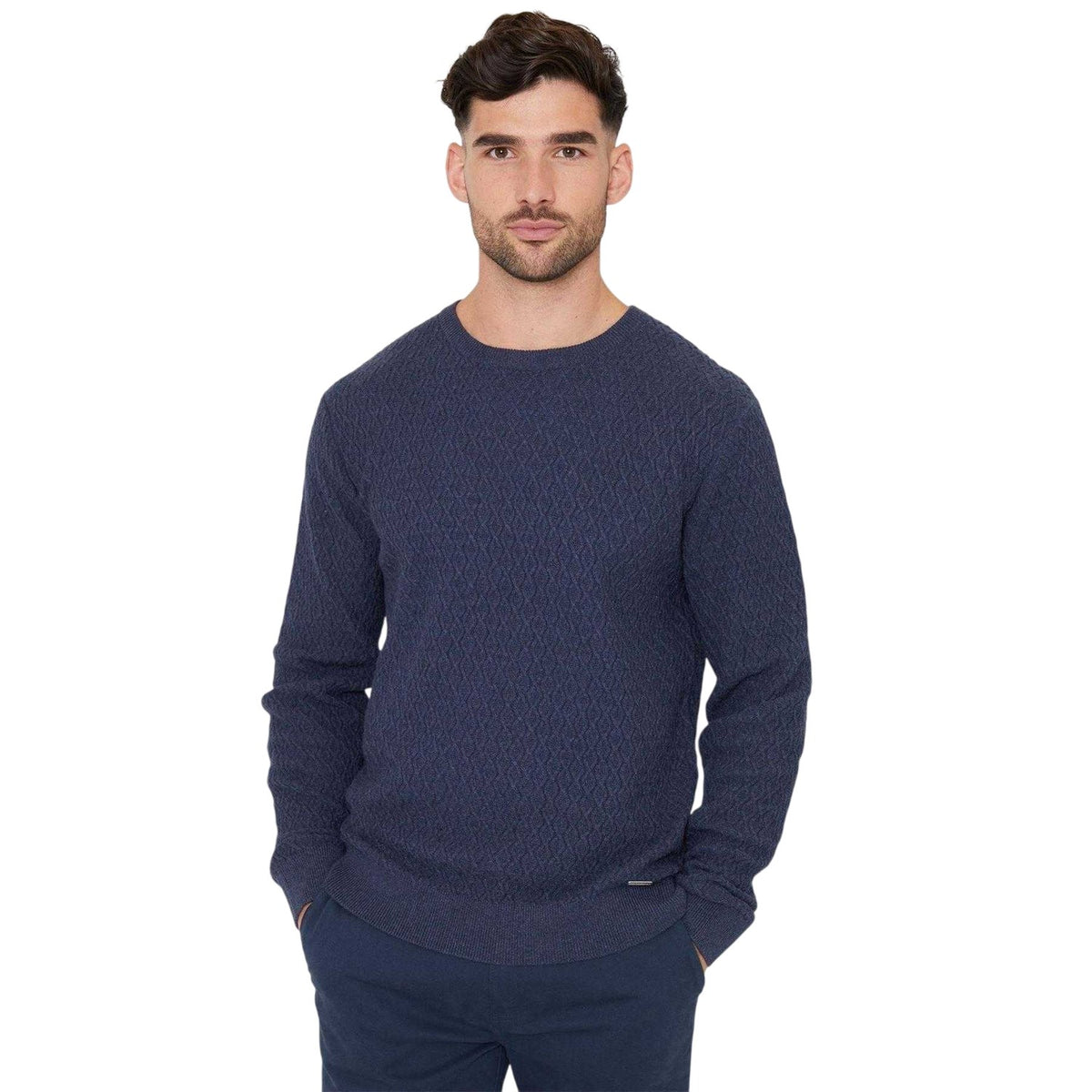 Denim Blue - Front - Threadbare Mens Staleyhall Logo Jumper