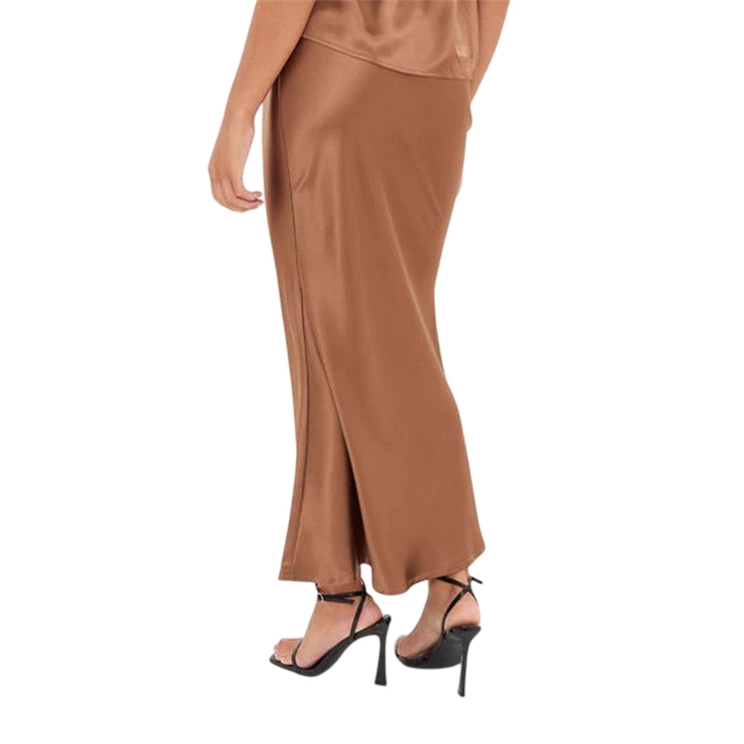 Brown - Back - I Saw It First Womens-Ladies Satin Maxi Skirt