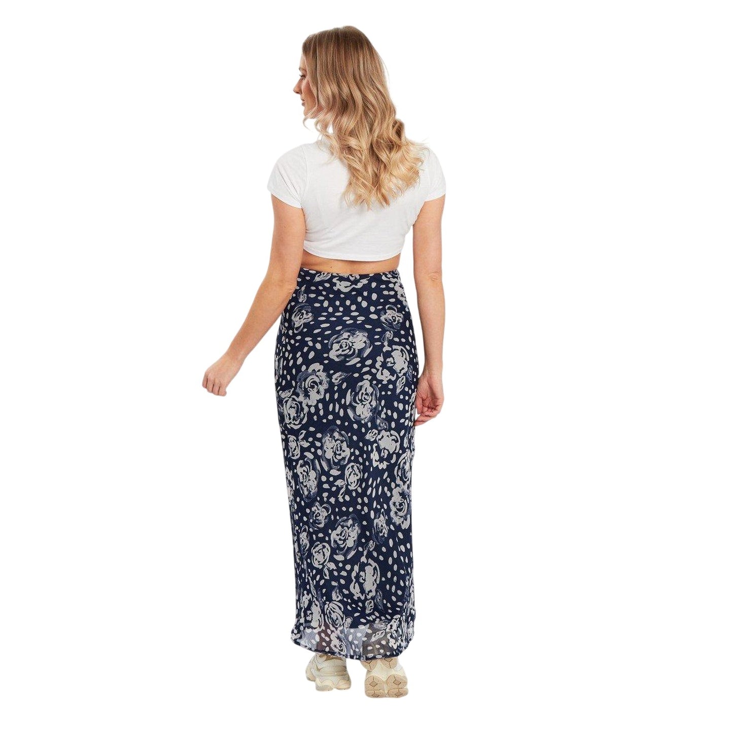 Blue - Back - Influence Womens-Ladies Floral Maxi Skirt