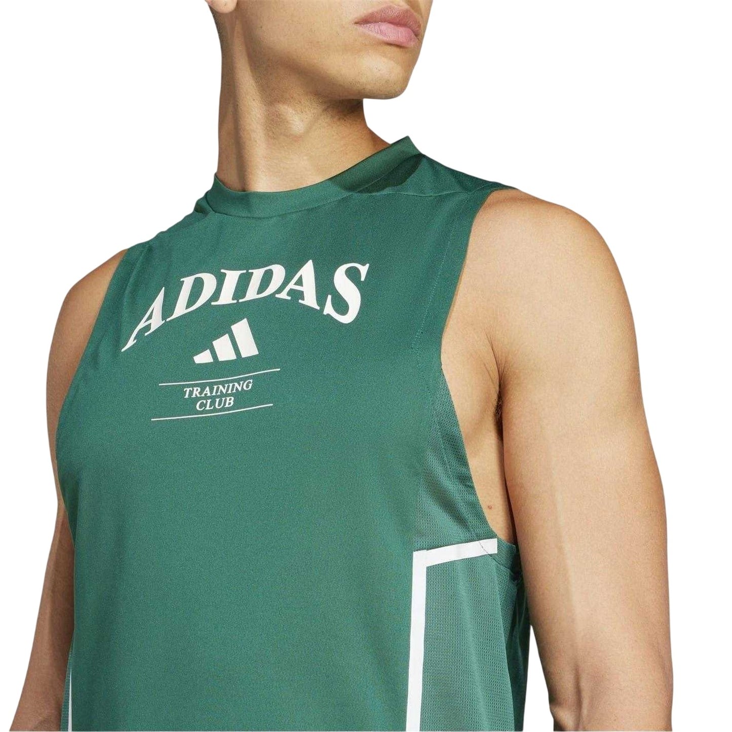 Green-White - Side - Adidas Mens Logo Printed Crew Neck Sleeveless Tank Top