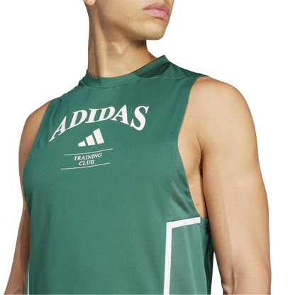 Green-White - Side - Adidas Mens Logo Printed Crew Neck Sleeveless Tank Top