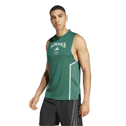 Green-White - Lifestyle - Adidas Mens Logo Printed Crew Neck Sleeveless Tank Top