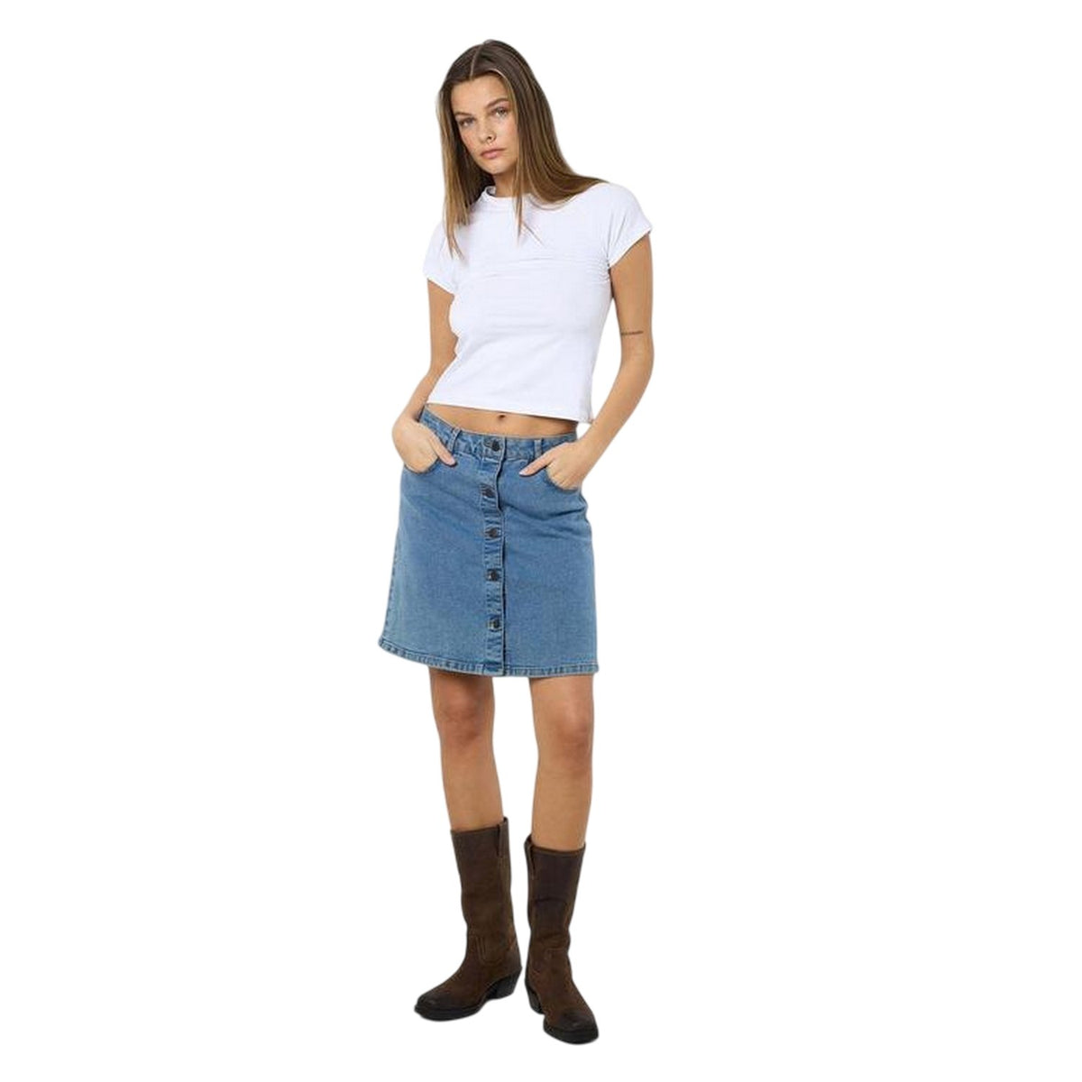 Light Blue - Side - Noisy May Womens-Ladies Denim A-line Mini Skirt