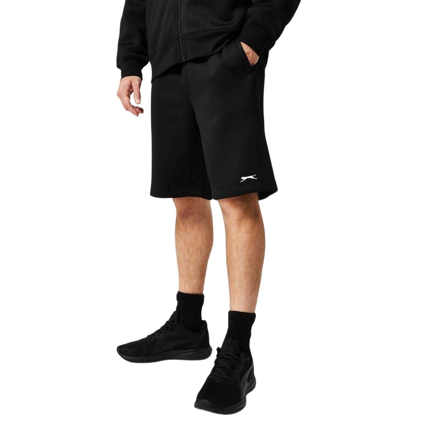 Black - Side - Slazenger Mens Fleece Shorts