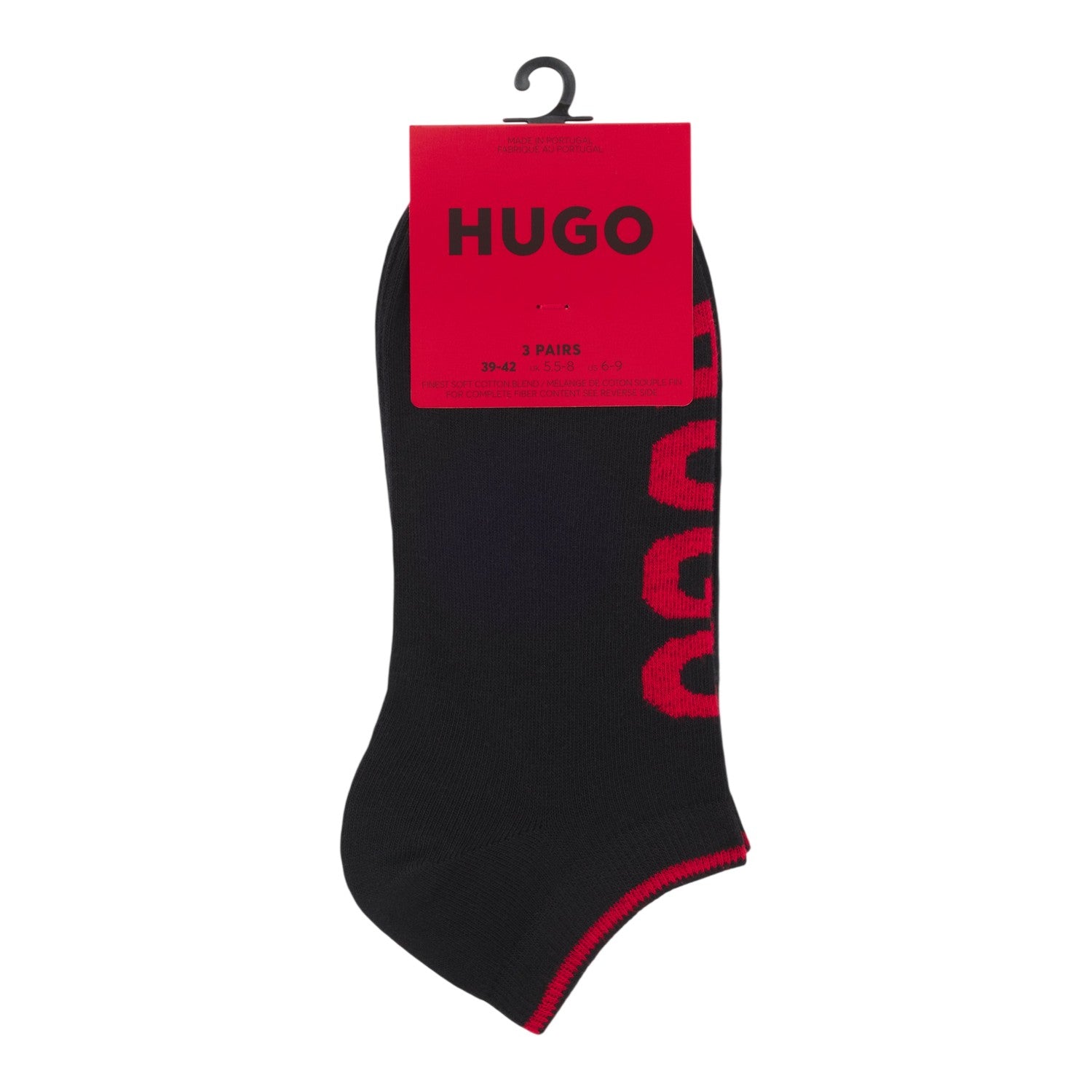 Black - Back - Hugo Mens Ankle Socks (Pack of 3)