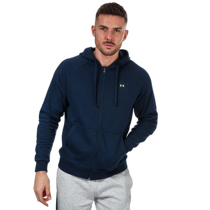 Navy - Front - Under Armour Mens Rival Fleece Full Zip Hoodie
