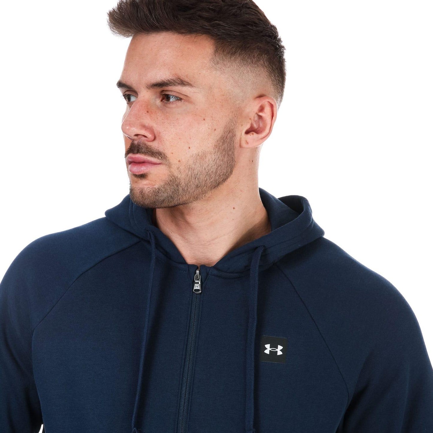 Navy - Side - Under Armour Mens Rival Fleece Full Zip Hoodie