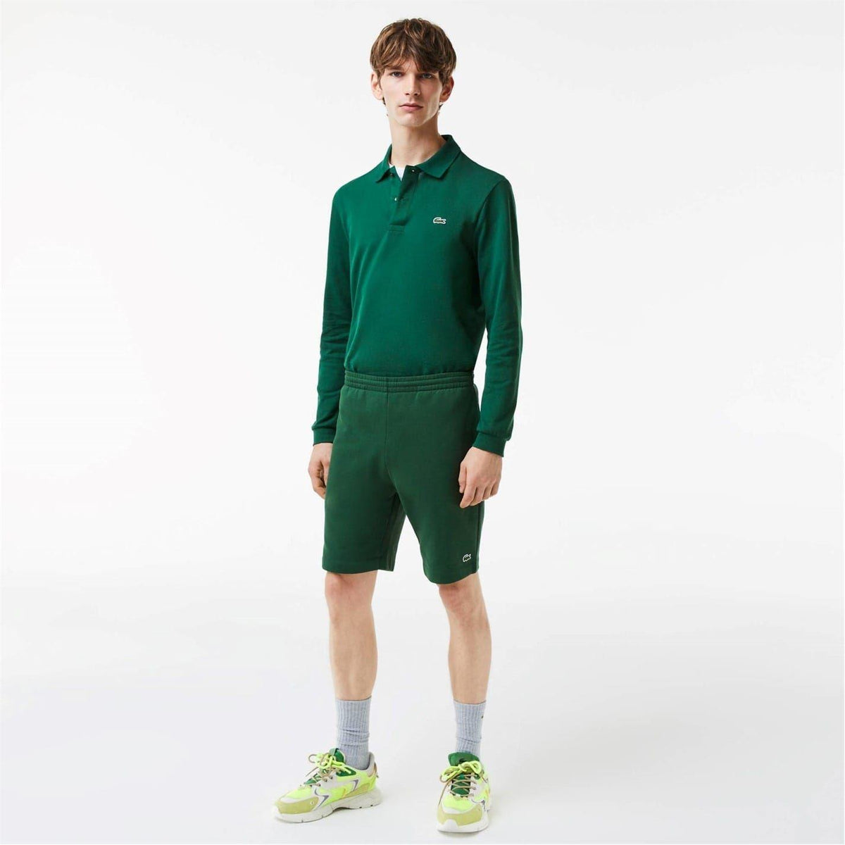 Green - Side - Lacoste Mens Fleece Shorts