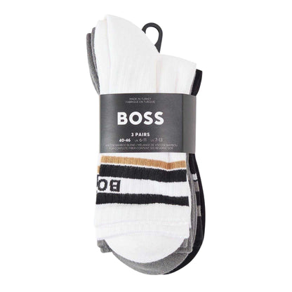Black-Grey-White - Back - Boss Mens Contrast Striped Crew Socks (Pack of 3)