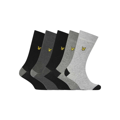 Black-Ash - Front - Lyle & Scott Mens Contrast Crew Socks (Pack of 5)