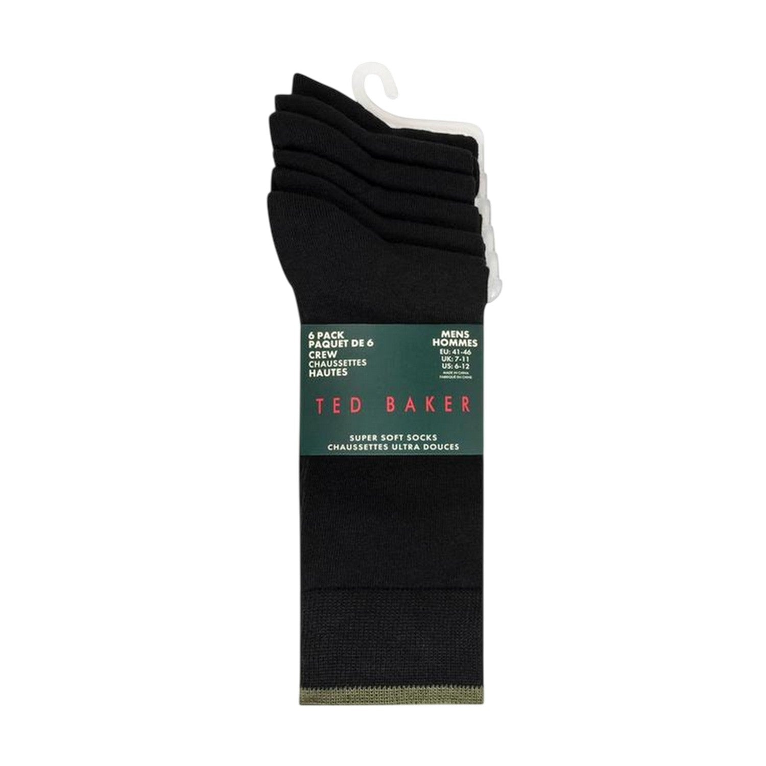 Black - Back - Ted Baker Mens Crew Socks (Pack of 6)