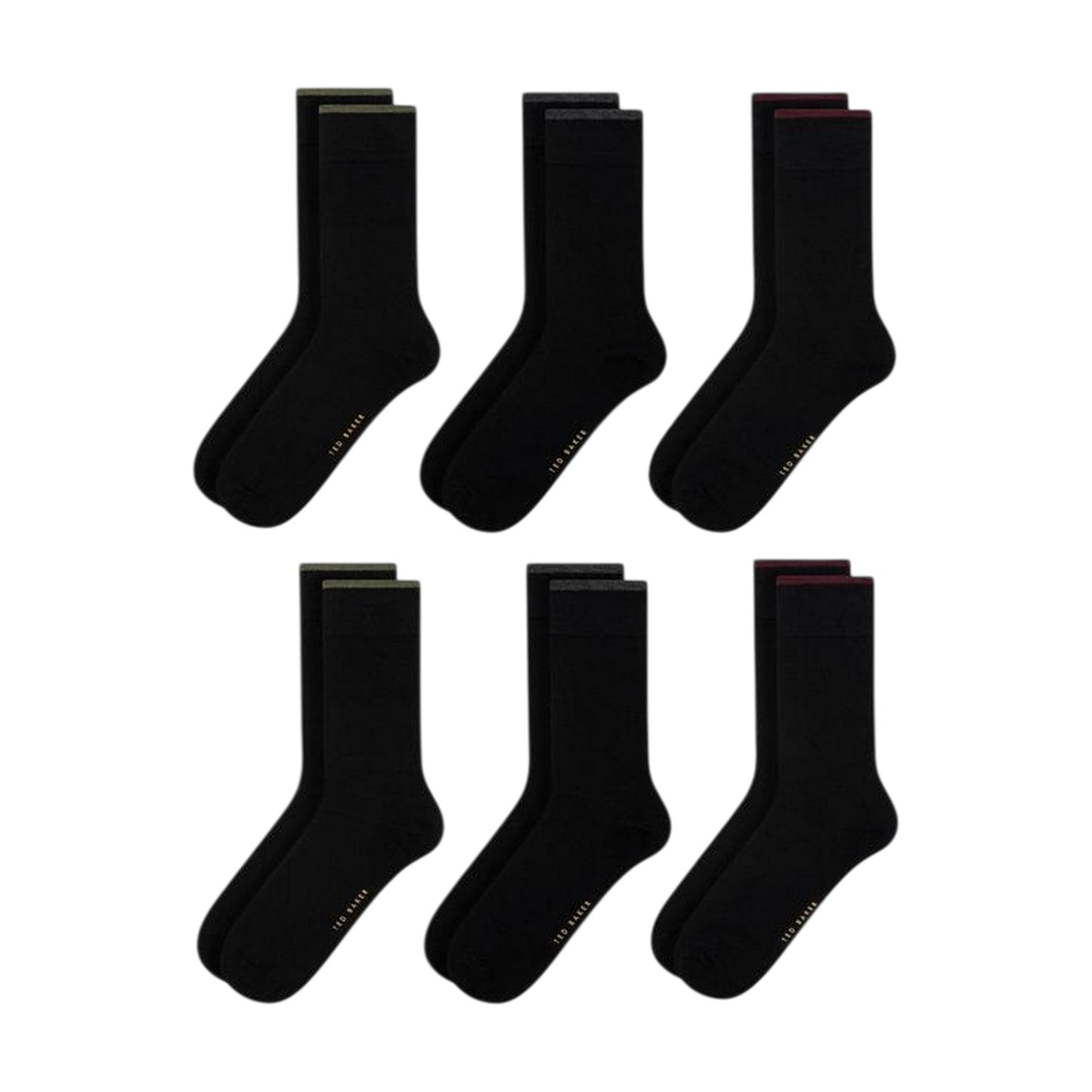Black - Front - Ted Baker Mens Crew Socks (Pack of 6)