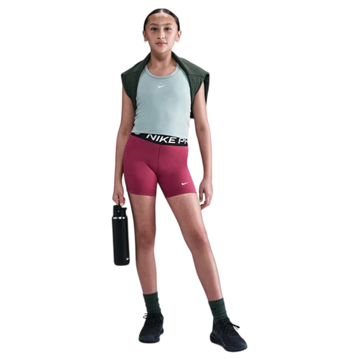 Beet Red - Side - Nike Girls Dri-FIT Compression Shorts