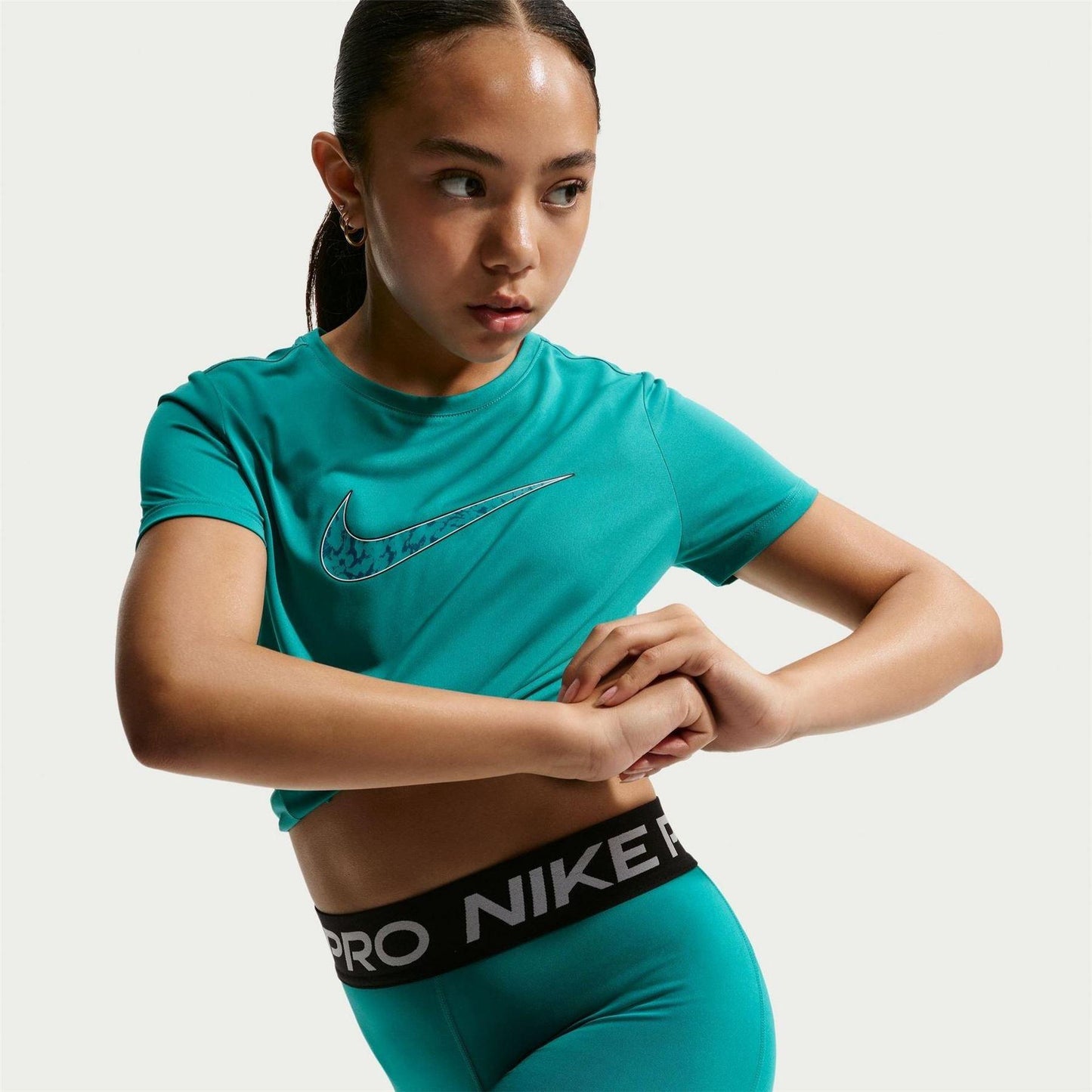 Arctic Green - Side - Nike Girls Dri-FIT Compression Shorts
