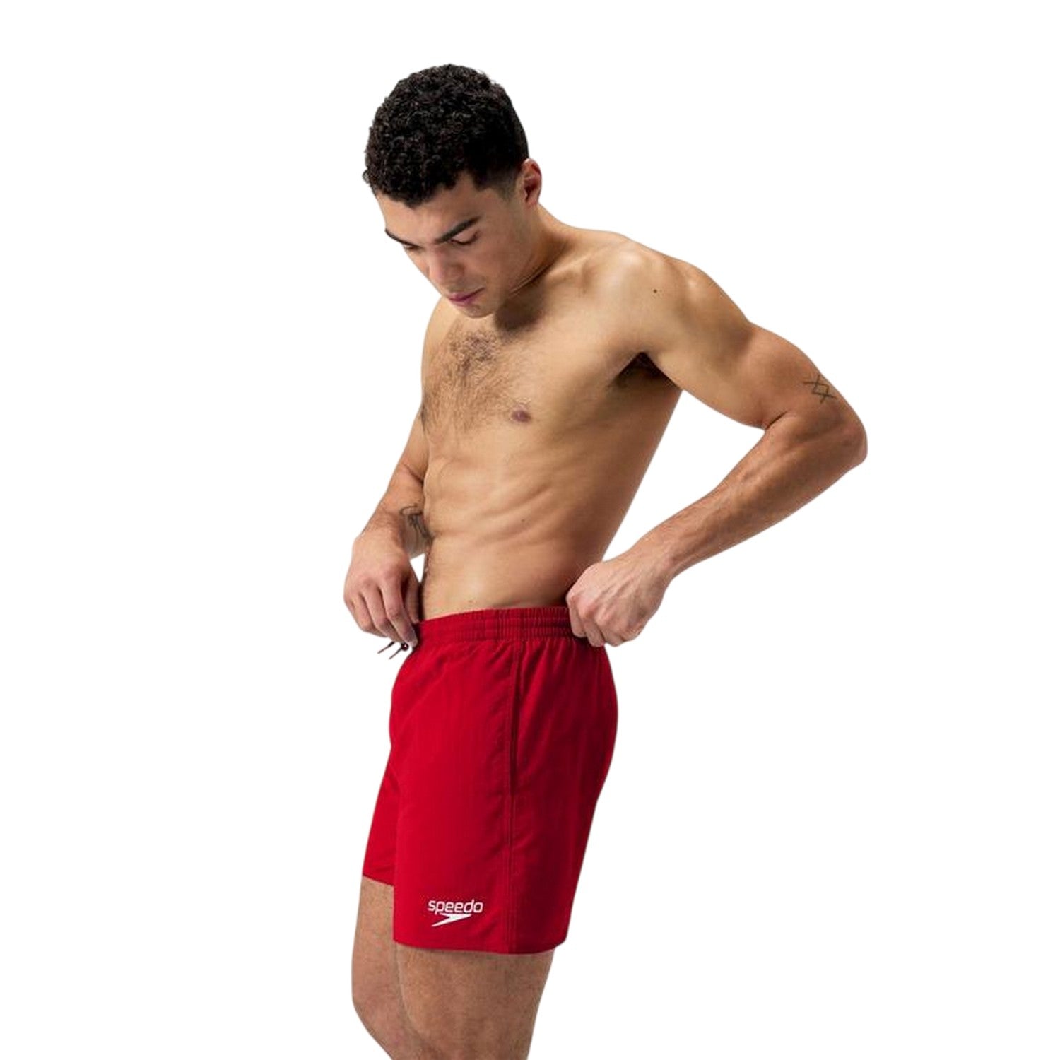 Red - Side - Speedo Mens Essential Swim Shorts