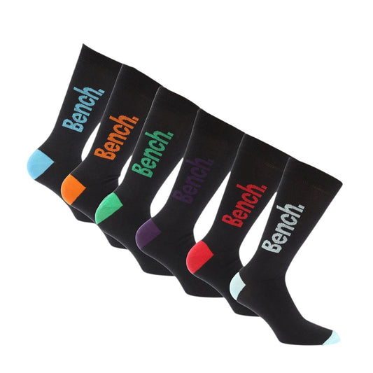 Black - Front - Bench Mens Cotton Dress Socks (Pack of 7)