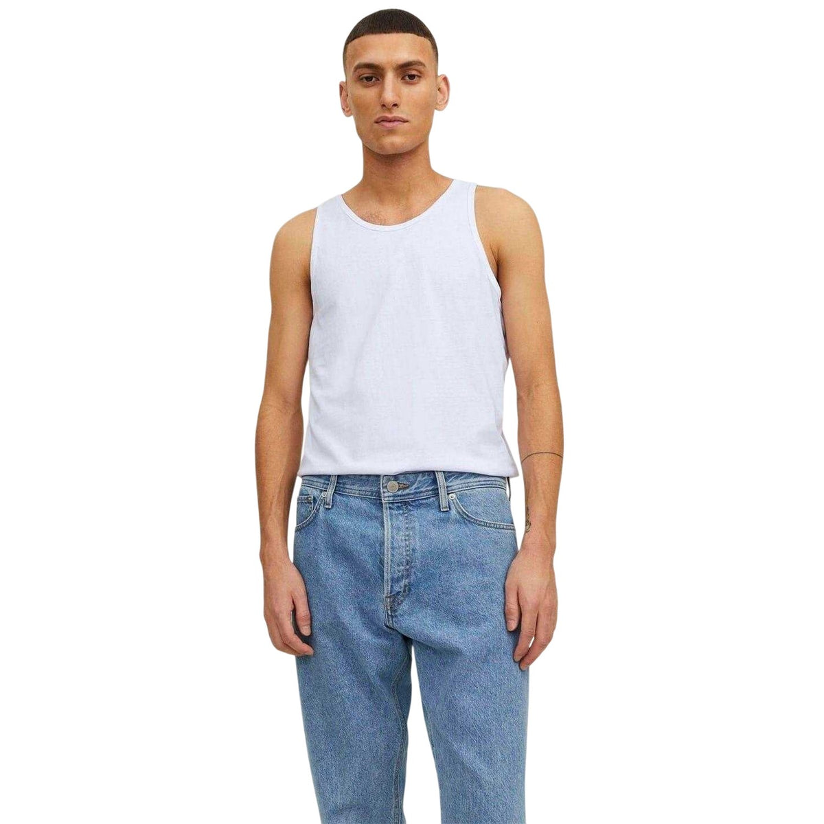 White - Lifestyle - Jack And Jones Mens Scoop Neck Tank Top (Pack of 2)