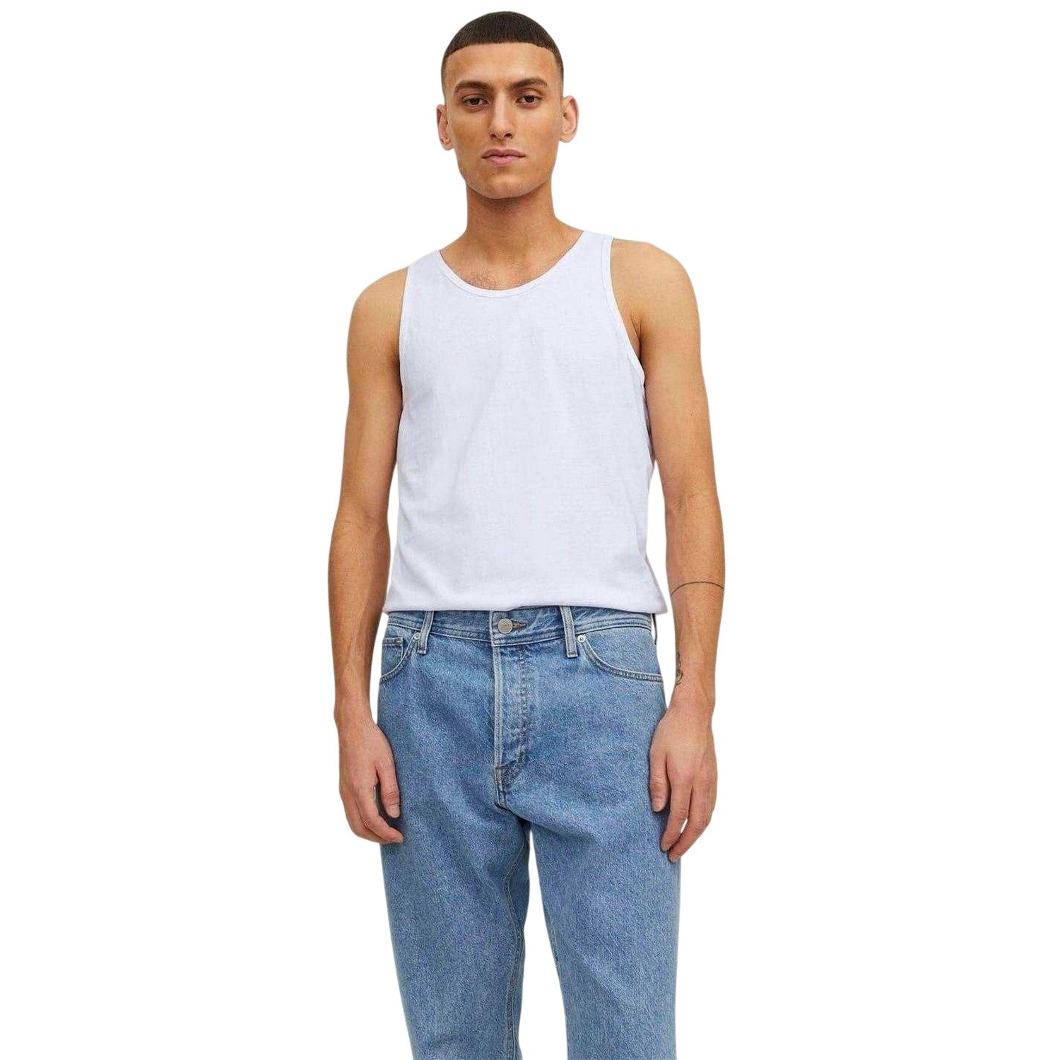 White - Lifestyle - Jack And Jones Mens Scoop Neck Tank Top (Pack of 2)
