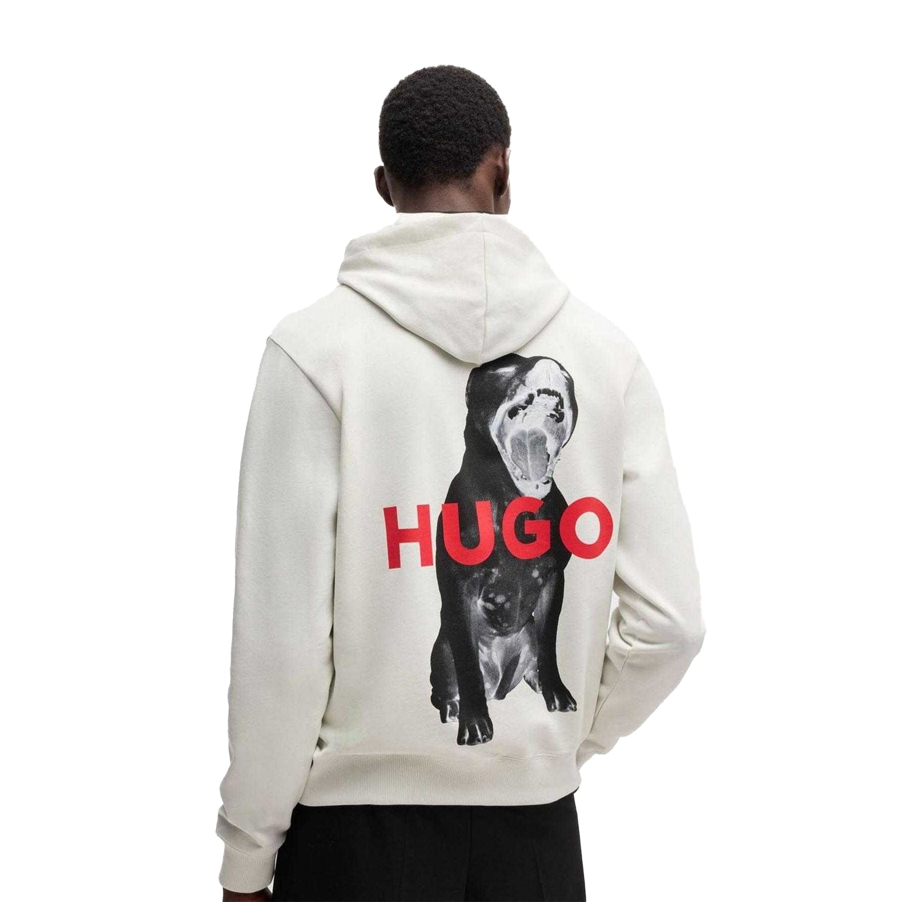 Natural - Back - Hugo Mens Dartchon Bulldog Hooded Relaxed Fit Hoodie