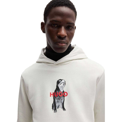 Natural - Side - Hugo Mens Dartchon Bulldog Hooded Relaxed Fit Hoodie
