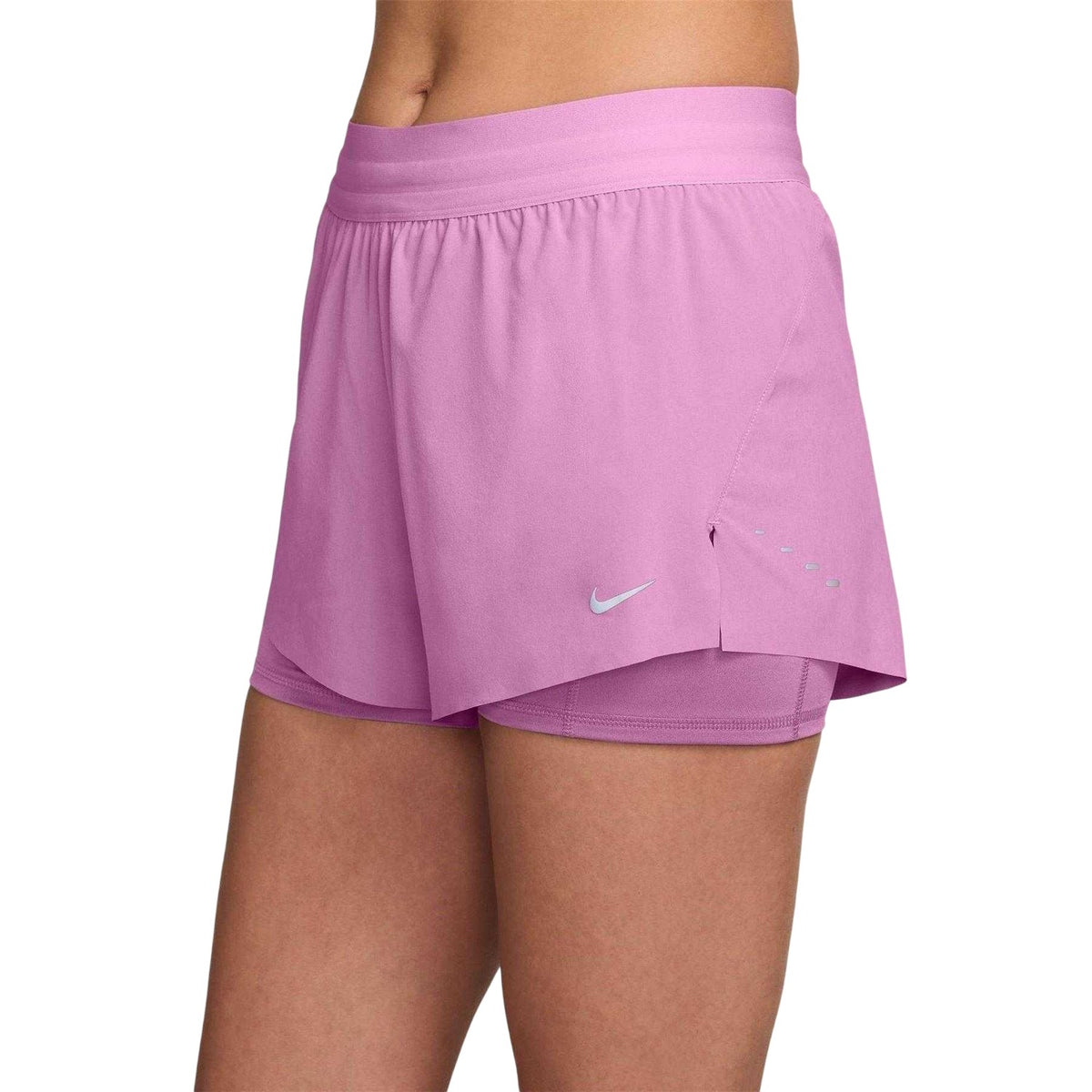 Magenta - Side - Nike Womens-Ladies FIT Swift 2 in 1 Running Shorts