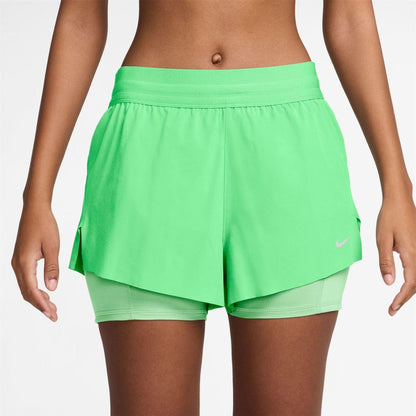 Illusion Green - Front - Nike Womens-Ladies FIT Swift 2 in 1 Running Shorts