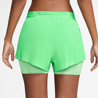 Illusion Green - Back - Nike Womens-Ladies FIT Swift 2 in 1 Running Shorts