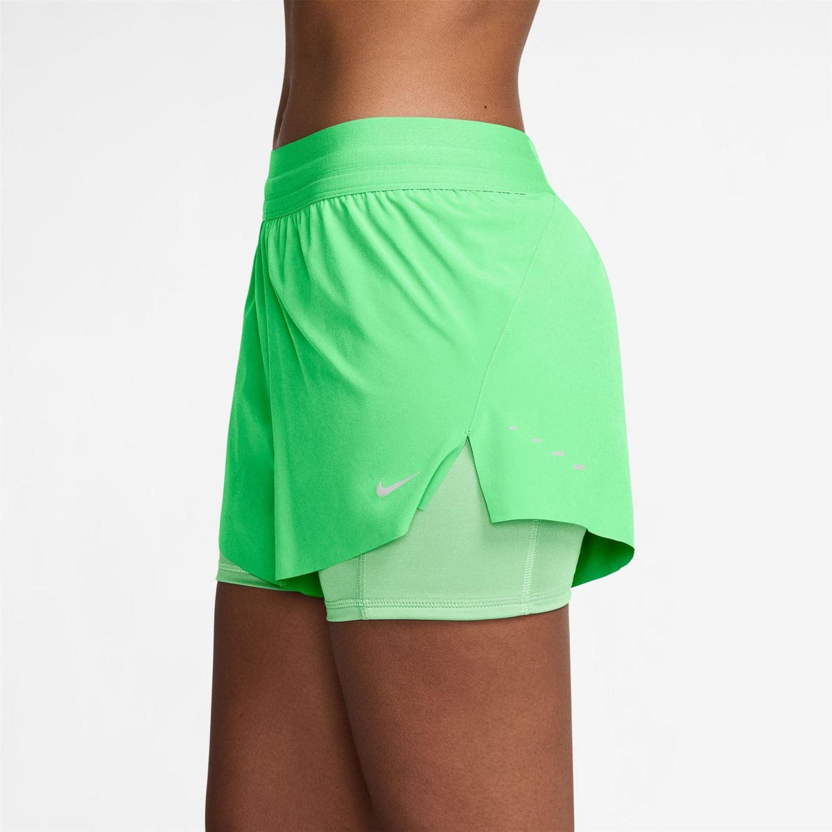 Illusion Green - Side - Nike Womens-Ladies FIT Swift 2 in 1 Running Shorts