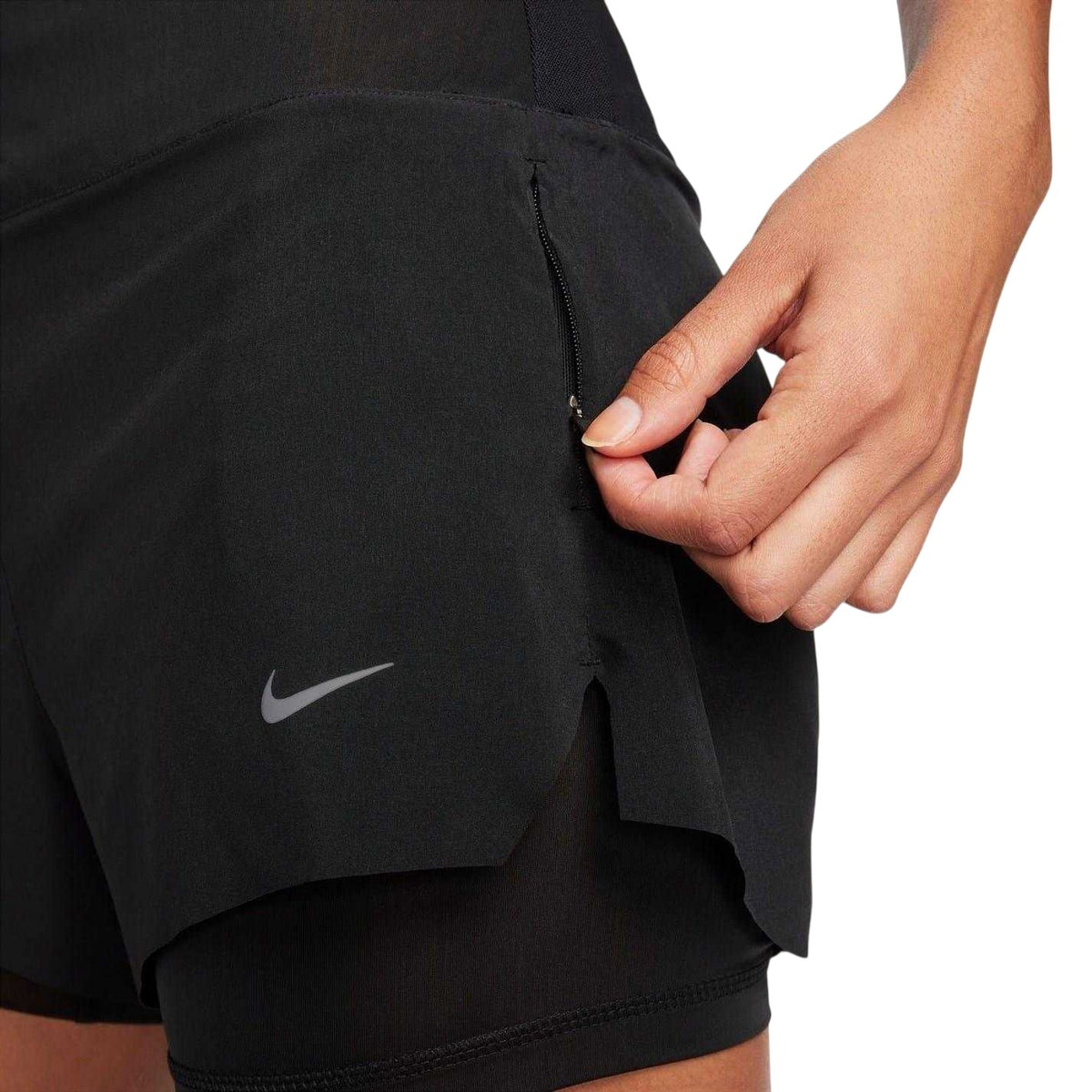 Black - Side - Nike Womens-Ladies FIT Swift 2 in 1 Running Shorts