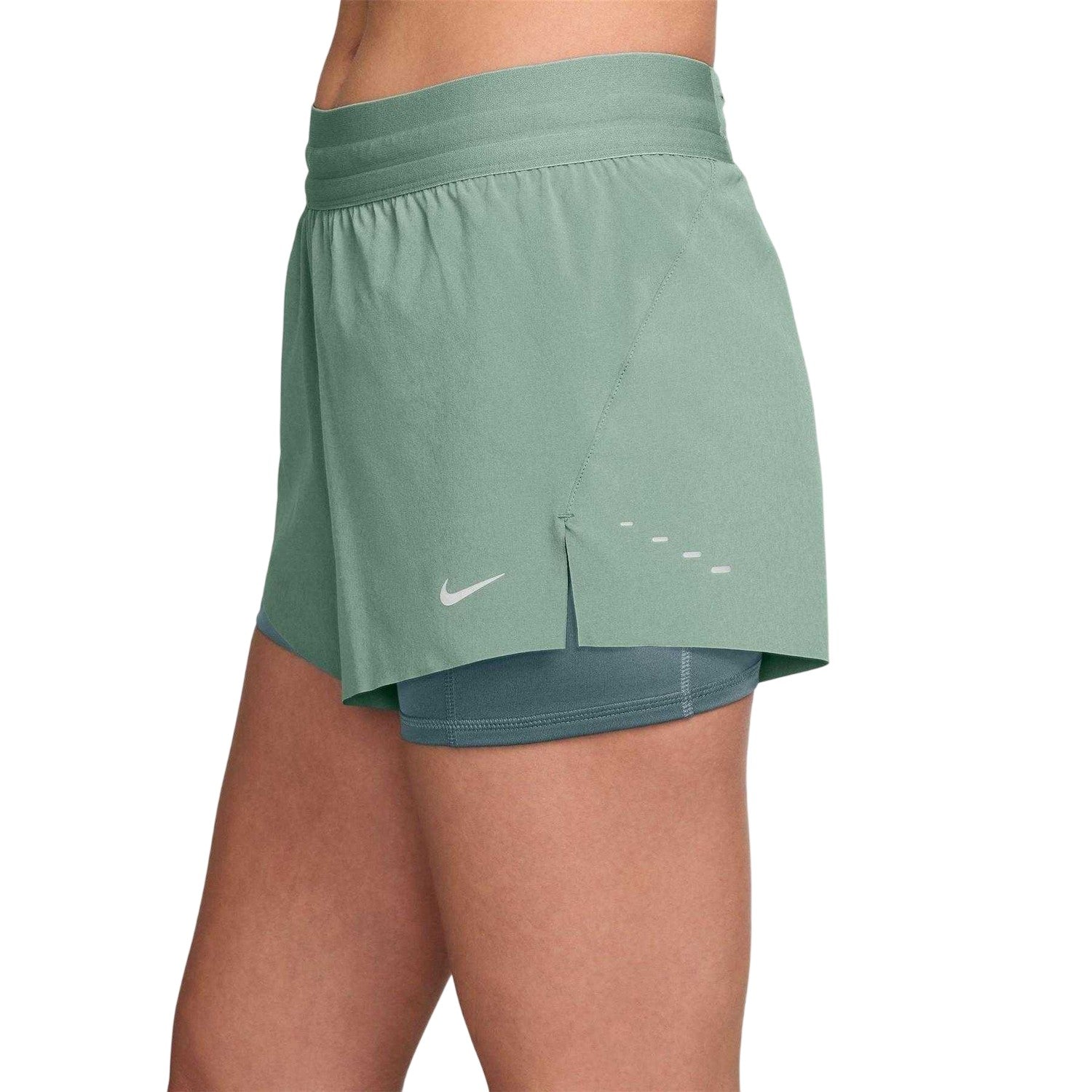 Green - Side - Nike Womens-Ladies FIT Swift 2 in 1 Running Shorts