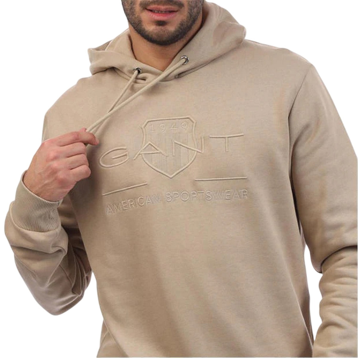 Beige - Side - Gant Mens Archive Shield Regular Hoodie
