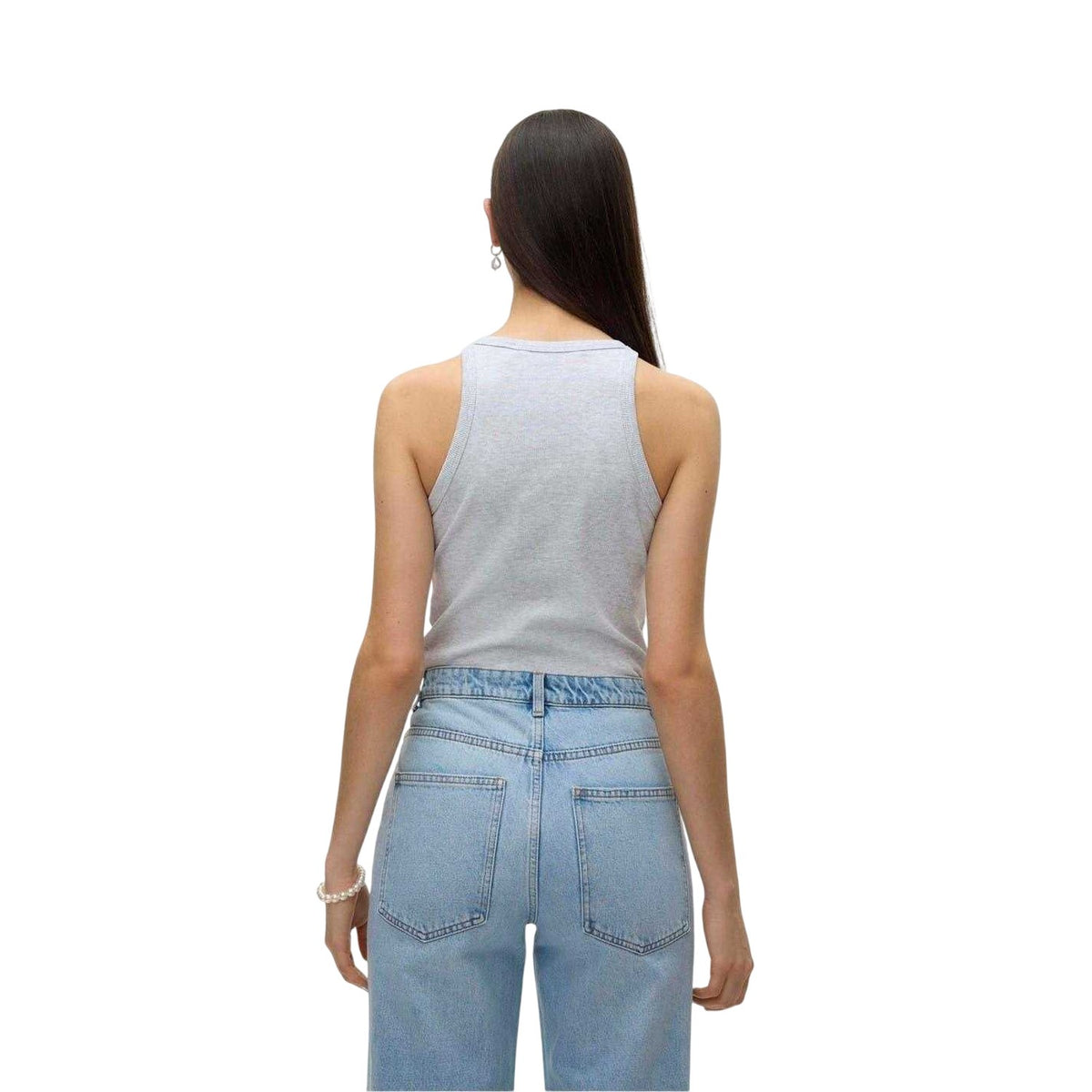 Light Grey Melange - Back - Vero Moda Womens-Ladies Ribbed Crew Neck Regular Tank Top