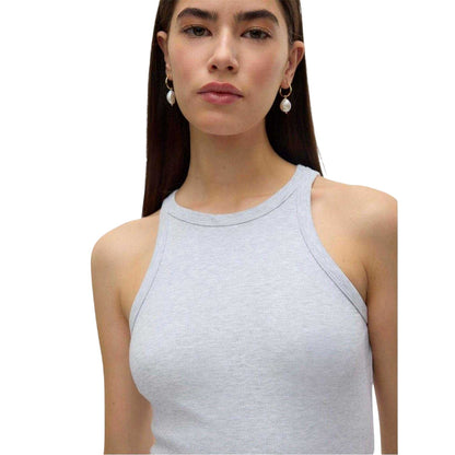 Light Grey Melange - Side - Vero Moda Womens-Ladies Ribbed Crew Neck Regular Tank Top