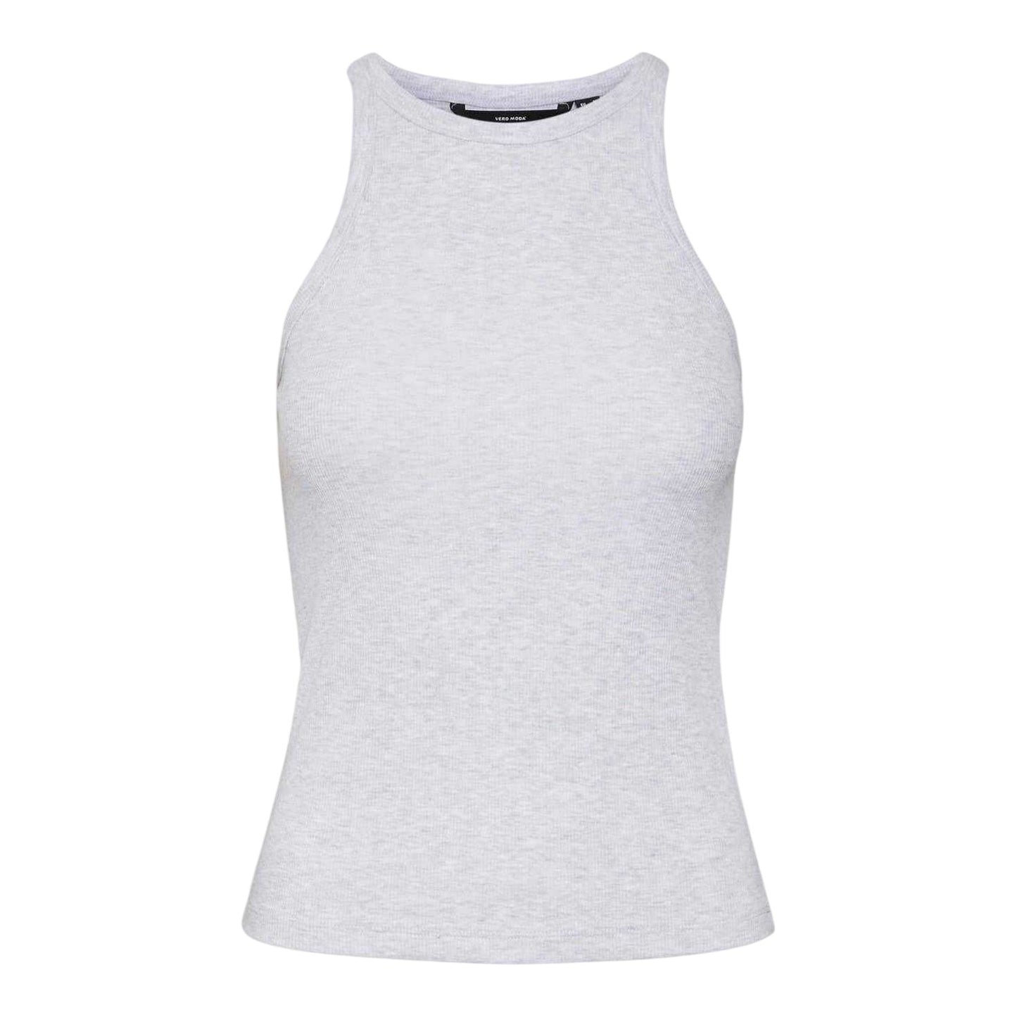 Light Grey Melange - Front - Vero Moda Womens-Ladies Ribbed Crew Neck Regular Tank Top