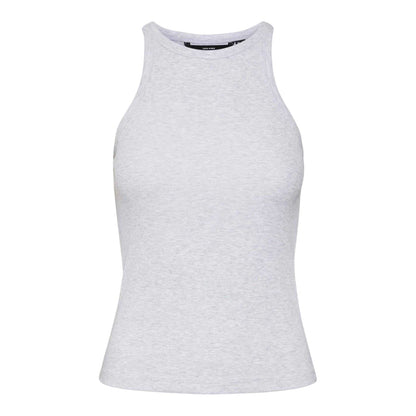 Light Grey Melange - Front - Vero Moda Womens-Ladies Ribbed Crew Neck Regular Tank Top