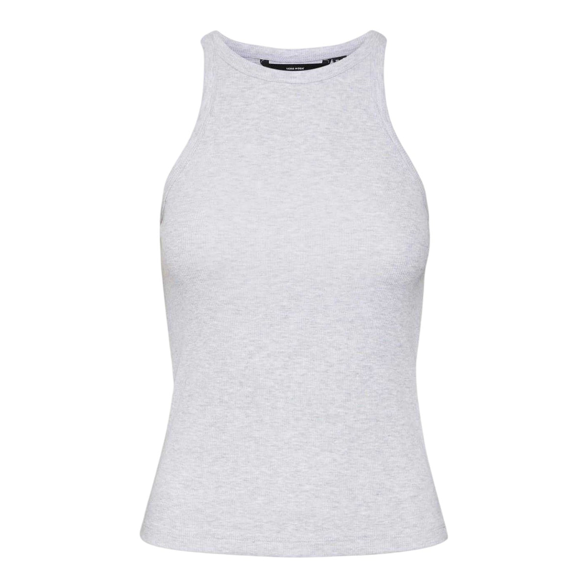 Light Grey Melange - Front - Vero Moda Womens-Ladies Ribbed Crew Neck Regular Tank Top