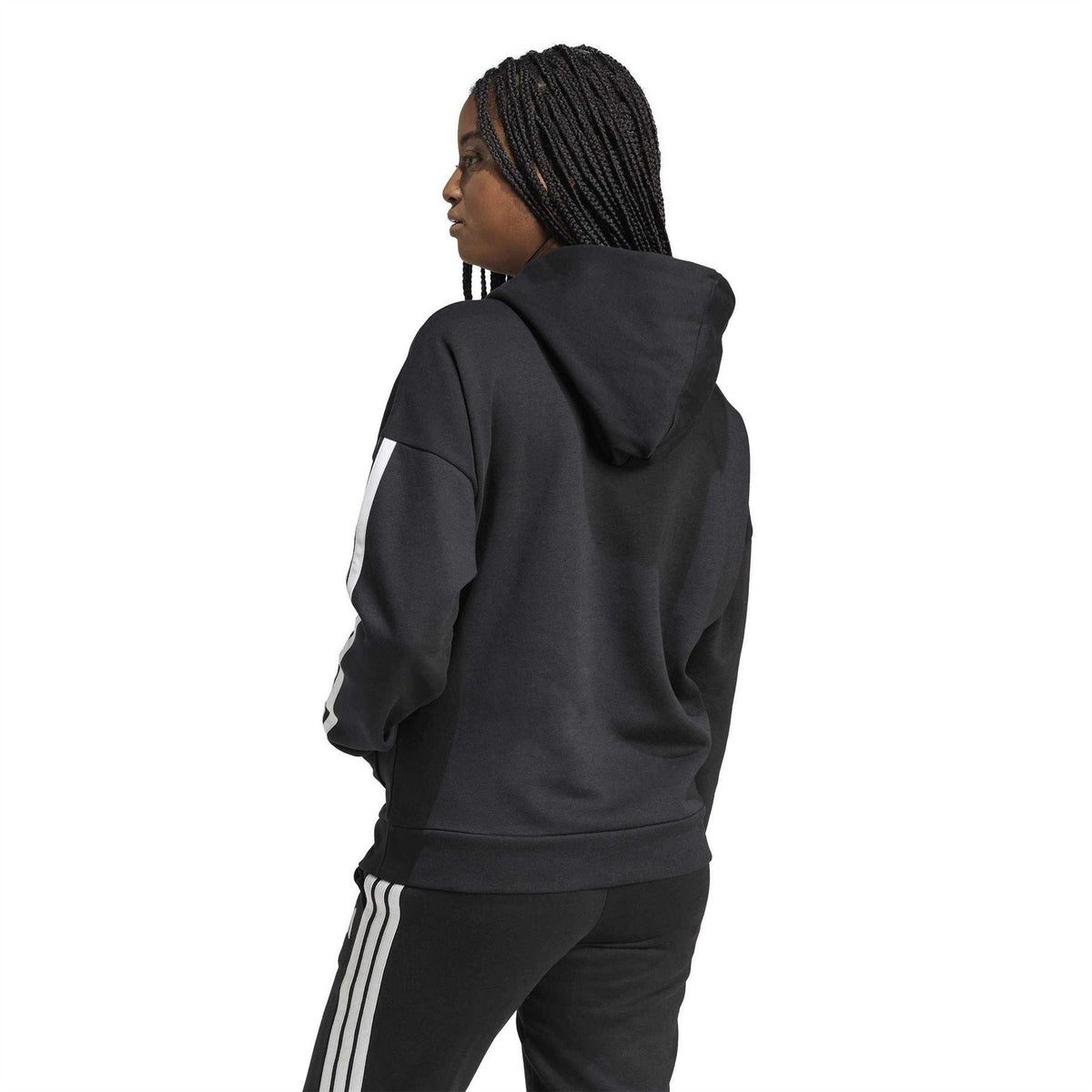 Black - Side - Adidas Womens-Ladies Fleece Drawstring Hoodie