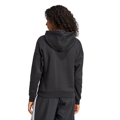 Black-White - Back - Adidas Womens-Ladies Fleece Drawstring Hoodie