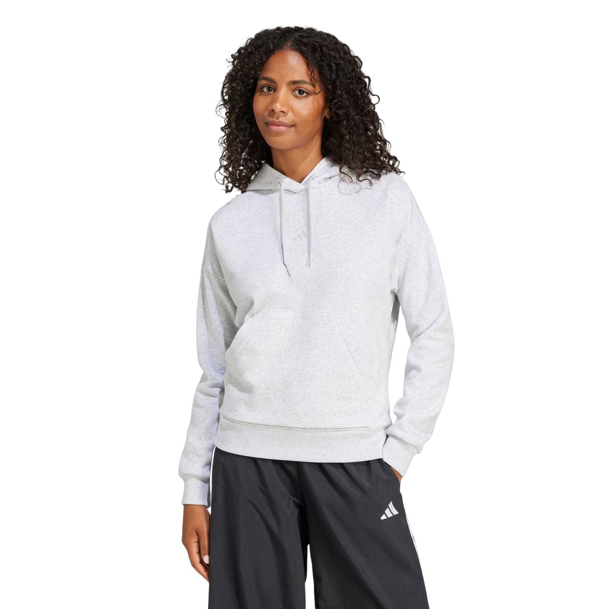 Grey Marl Marl - Side - Adidas Womens-Ladies Fleece Drawstring Hoodie