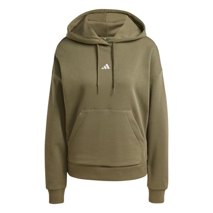 Olive - Front - Adidas Womens-Ladies Fleece Drawstring Hoodie