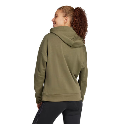 Olive - Back - Adidas Womens-Ladies Fleece Drawstring Hoodie