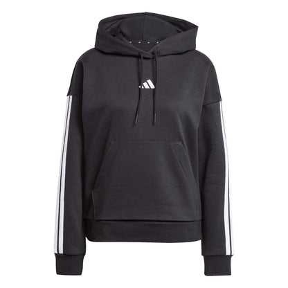 Black - Front - Adidas Womens-Ladies Fleece Drawstring Hoodie
