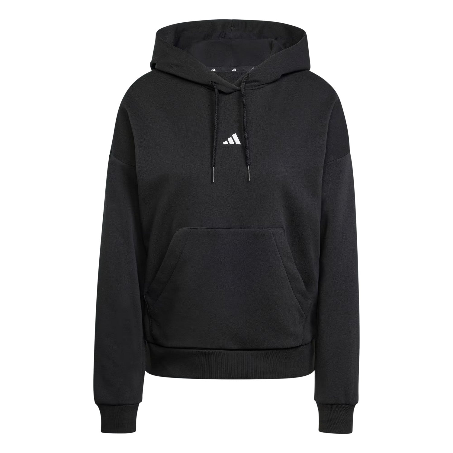 Black-White - Front - Adidas Womens-Ladies Fleece Drawstring Hoodie